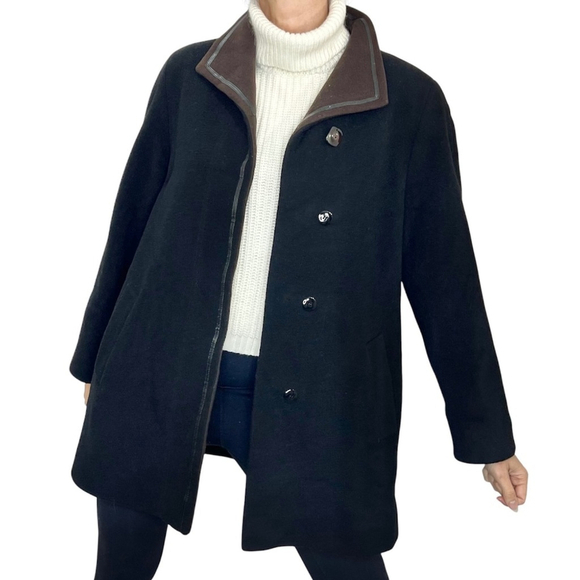 Vintage Jackets & Blazers - Vintage 90s Italian wool cashmere black brown mid length coat 12
